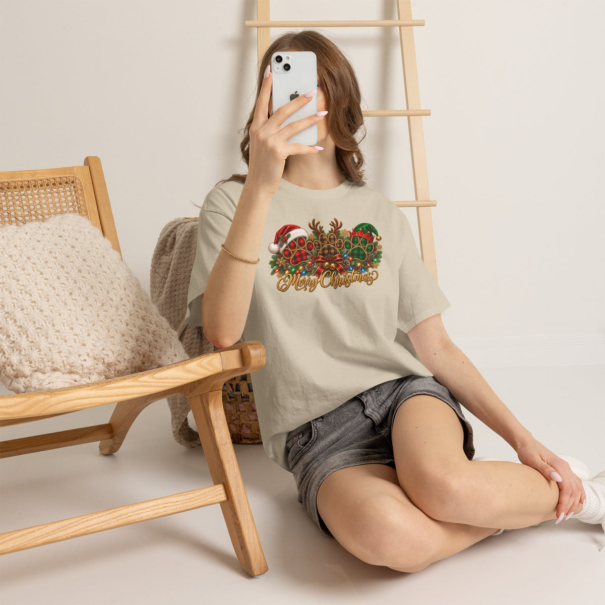 Merry Christmas Paw Prints Holiday Graphic Tee