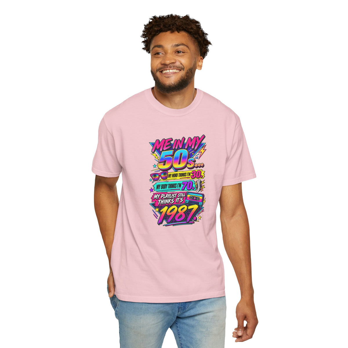 50th Birthday T-Shirt — "Me in My 50s... My Playlist Still Thinks It’s 1987" Retro Graphic Tee