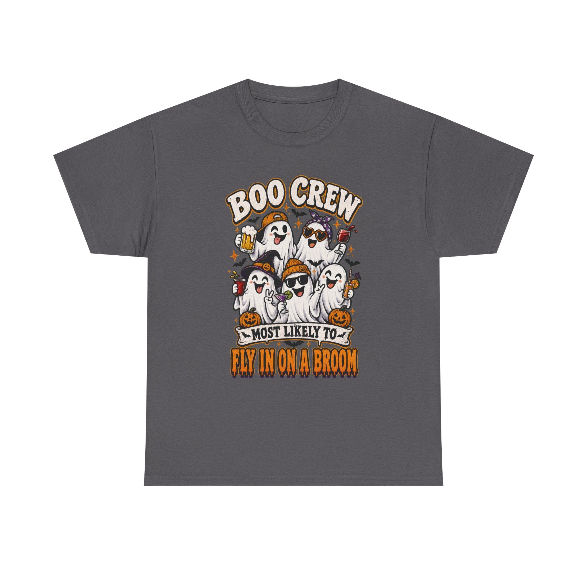 Boo Crew T-Shirt — “Most Likely to Fly on a Broom” Halloween Ghost Tee