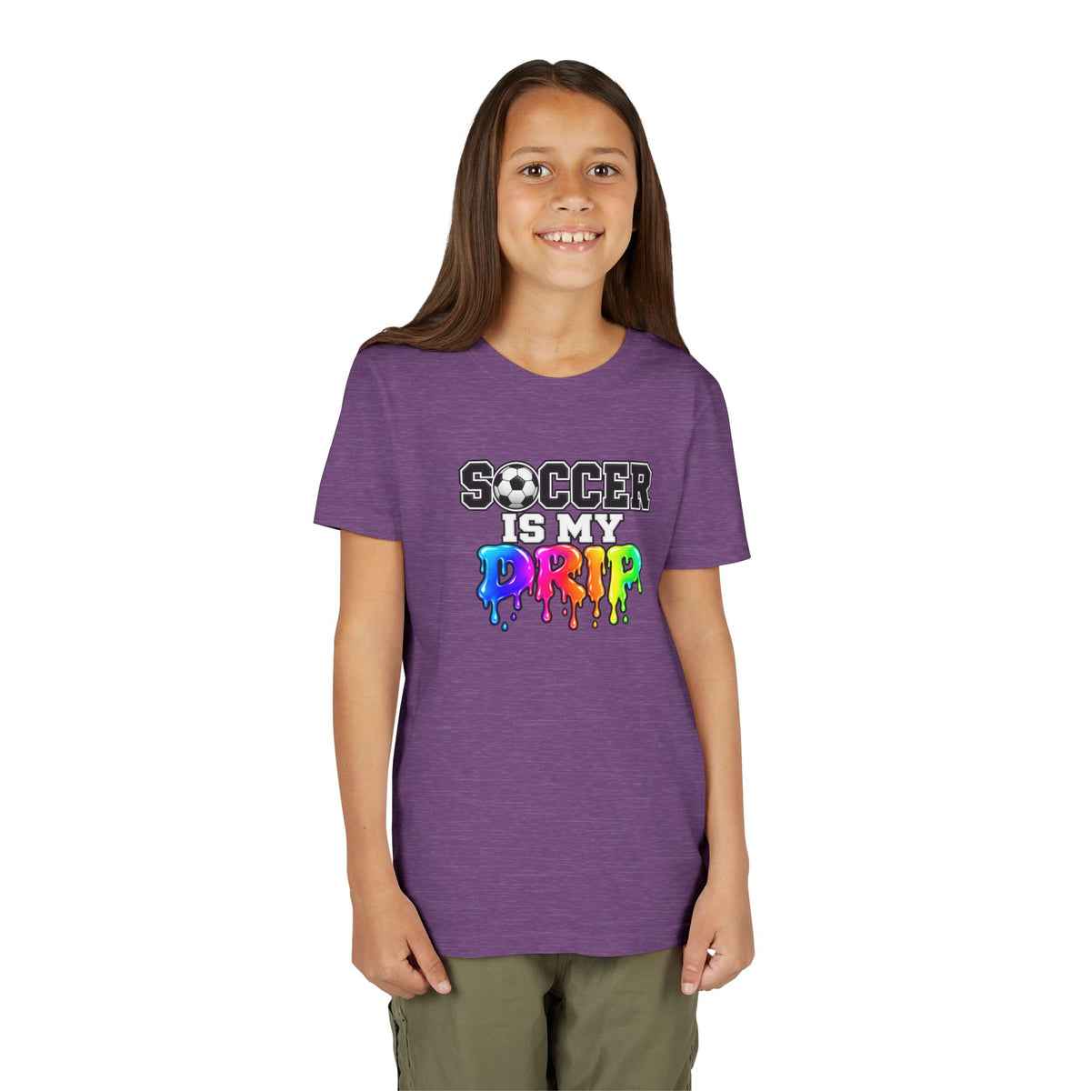 Youth Tee — "Soccer Is My Drip" Colorful Drip Soccer Graphic