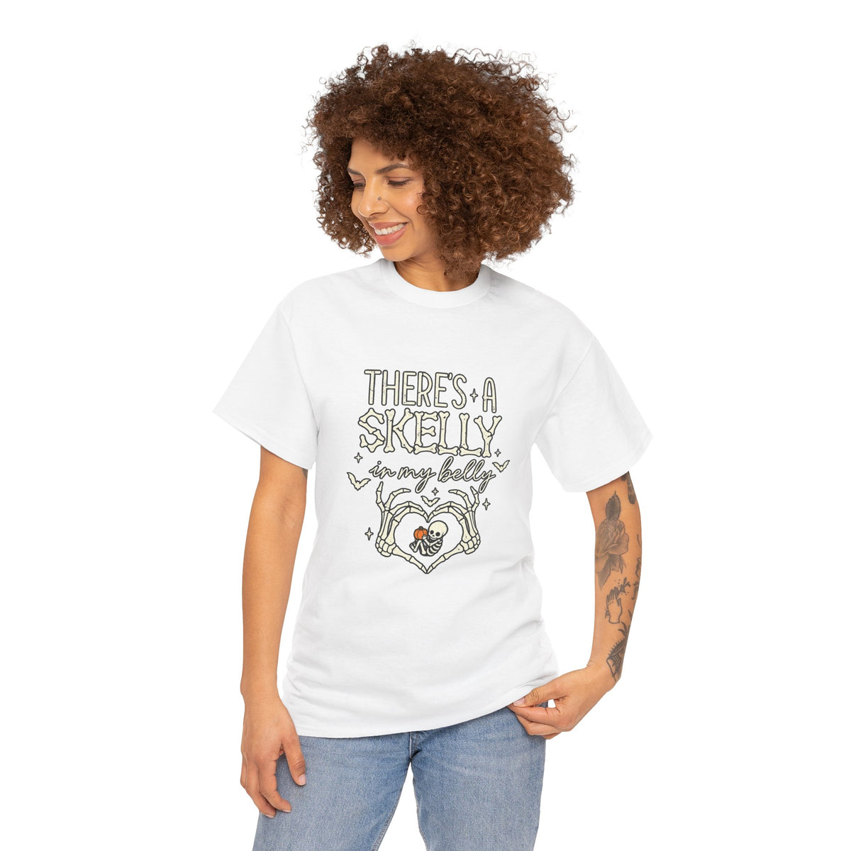 Skeleton Heart T‑Shirt — "There's a Skelly in My Belly" Cute Halloween Tee