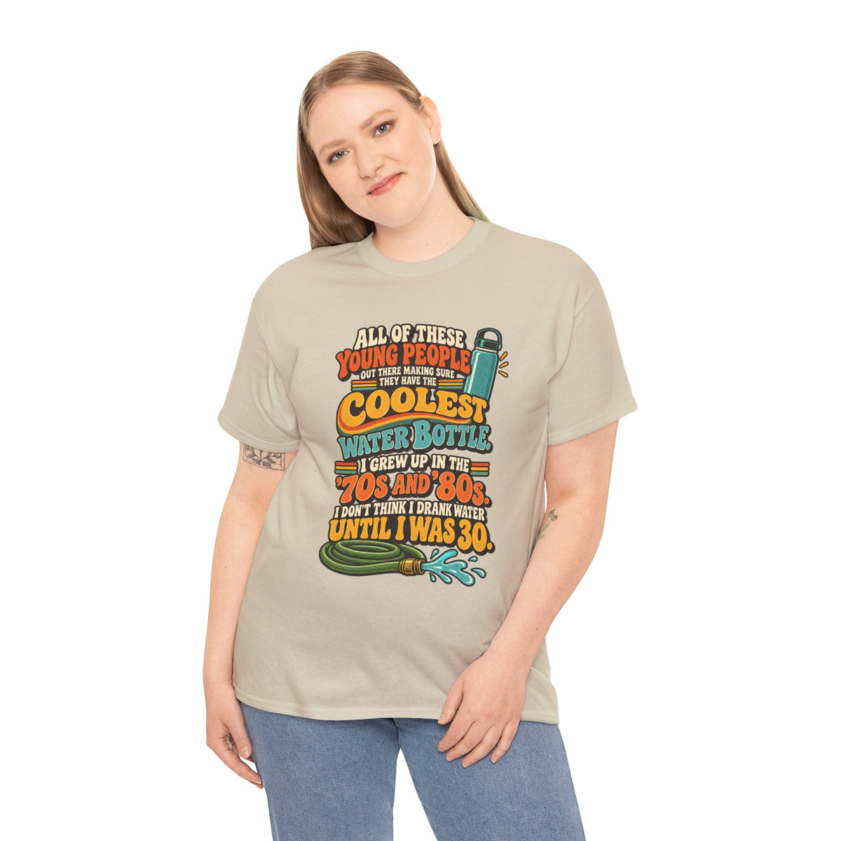 Retro 70s-80s Funny Water Bottle Tee — "Coolest Water Bottle" Graphic T-Shirt
