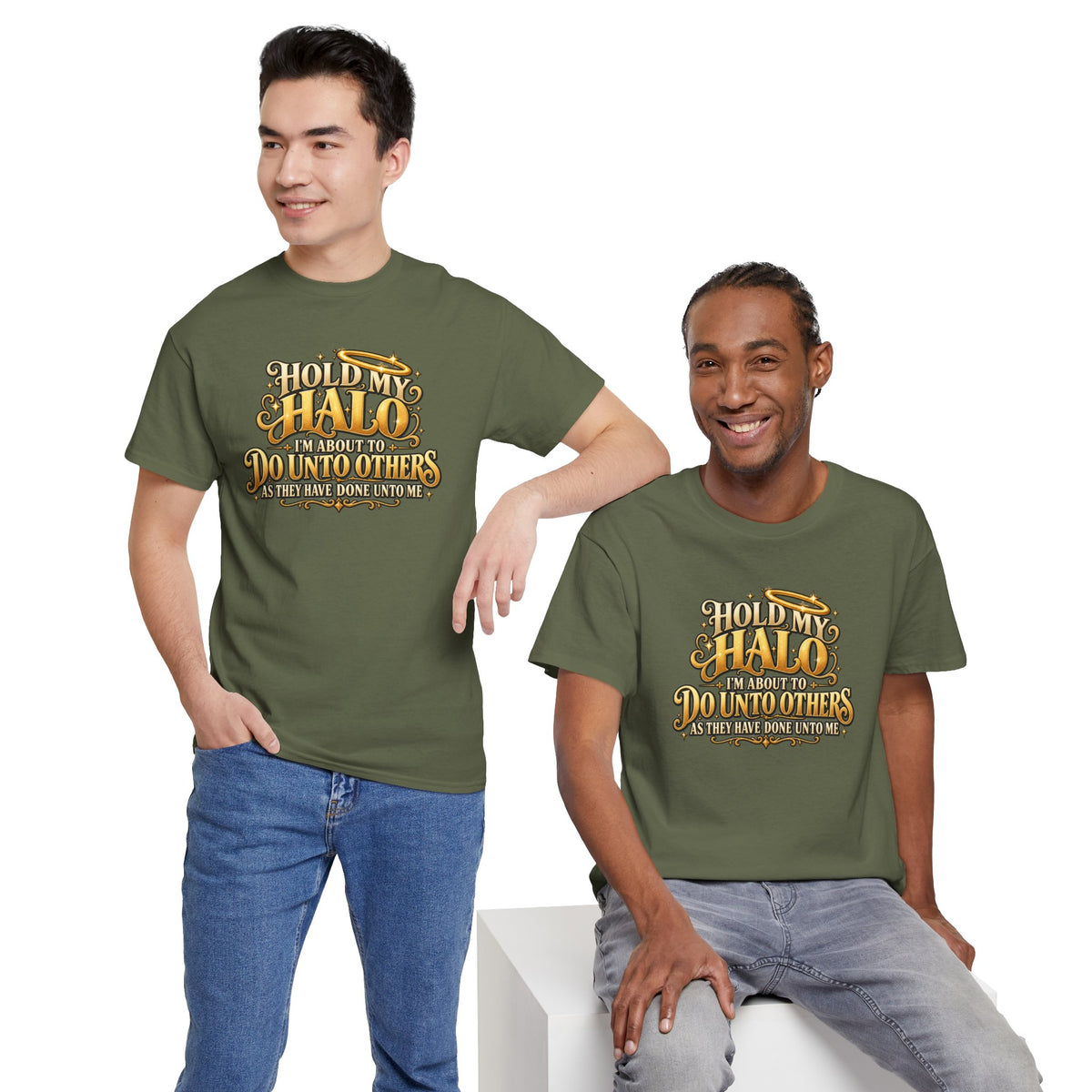 T-Shirt — "Hold My Halo I'm About To Do Unto Others" Vintage Faith Graphic Tee