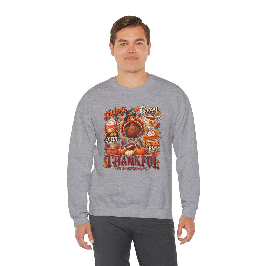 Thankful Thanksgiving Sweatshirt — Cute Turkey & Fall Harvest Crewneck