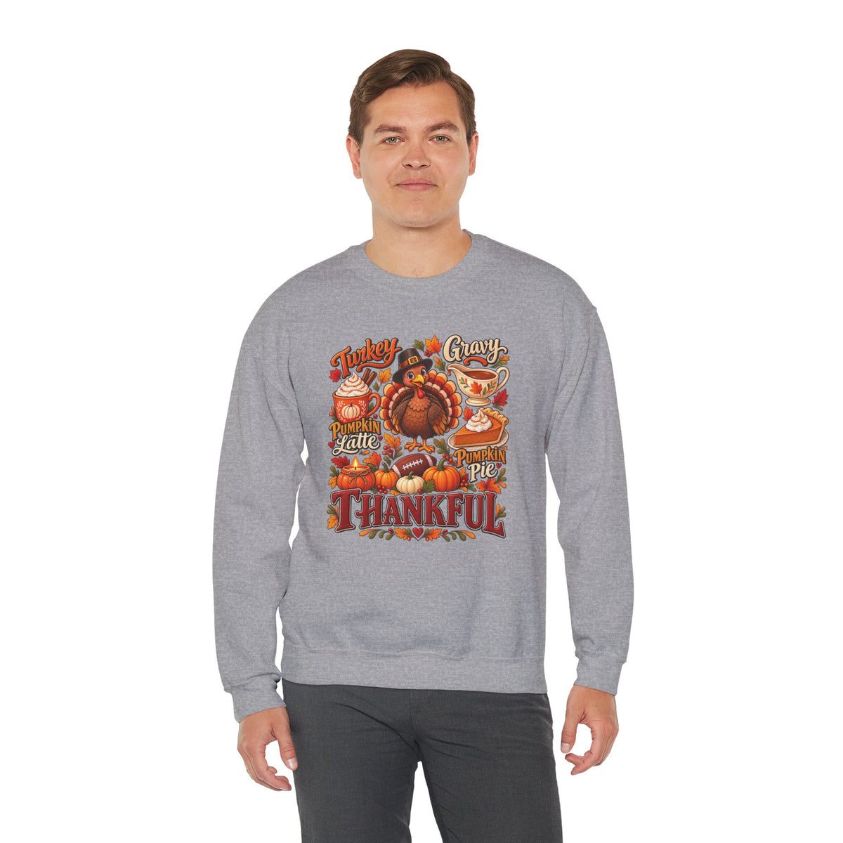 Thankful Thanksgiving Sweatshirt — Cute Turkey & Fall Harvest Crewneck