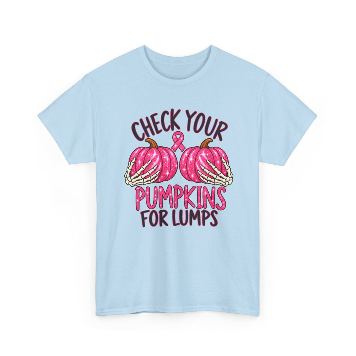 Breast Cancer Awareness T-Shirt — "Check Your Pumpkins for Lumps" Pink Ribbon Tee