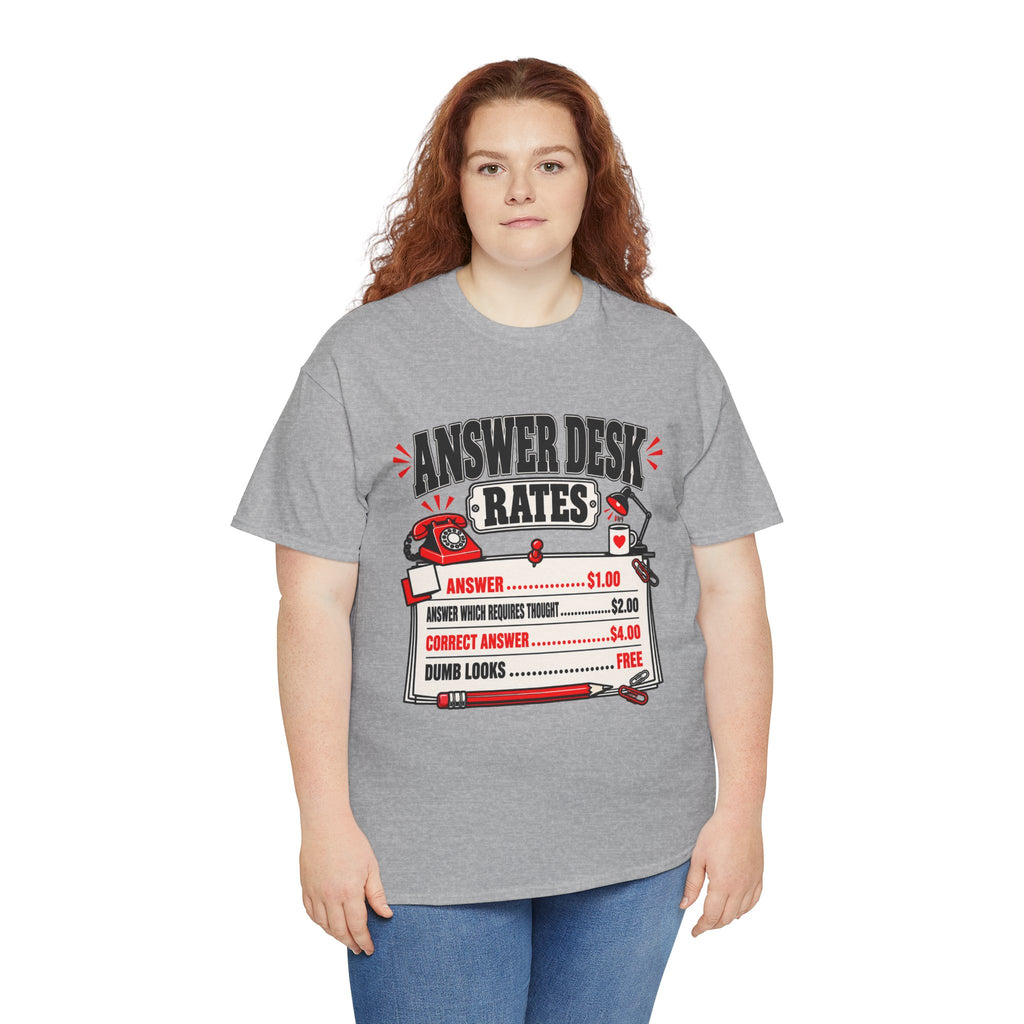 Answer Desk Rates T-Shirt — Funny Help Desk IT Support Tee ("Answer 1.00, Correct Answer 4.00")