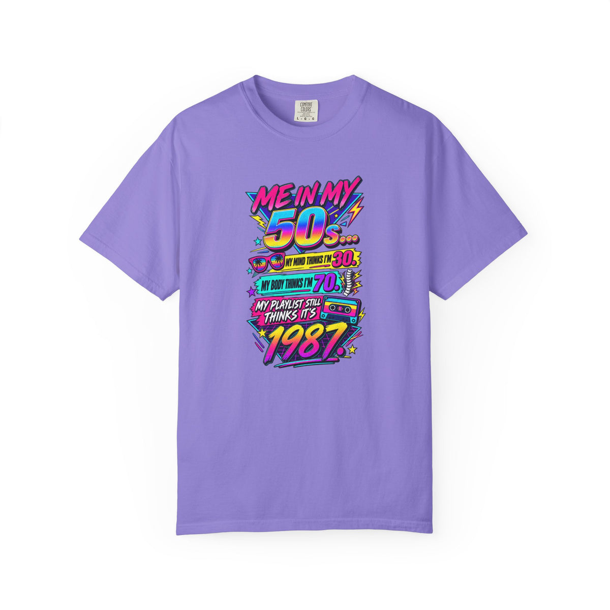 50th Birthday T-Shirt — "Me in My 50s... My Playlist Still Thinks It’s 1987" Retro Graphic Tee