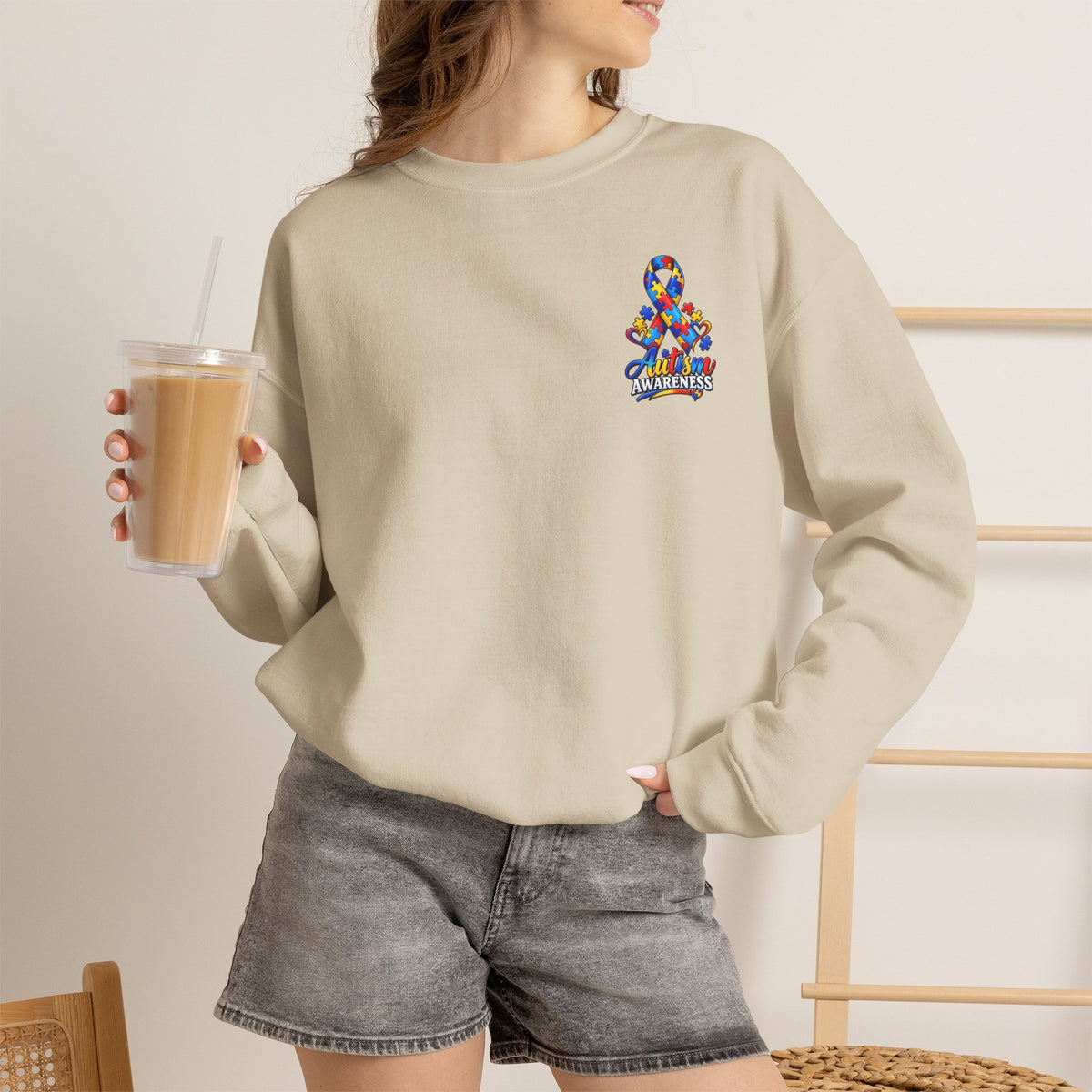 Autism Awareness Ribbon Crewneck Sweatshirt