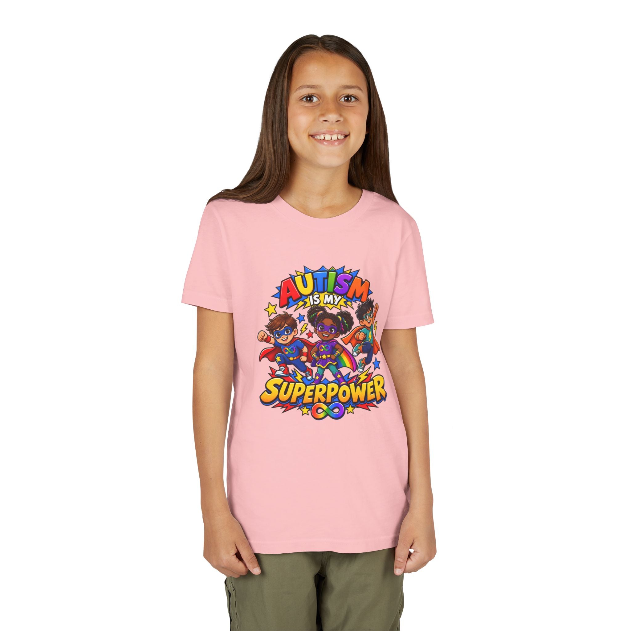 Youth Tee — "Autism Is My Superpower" Colorful Superhero Kids Shirt