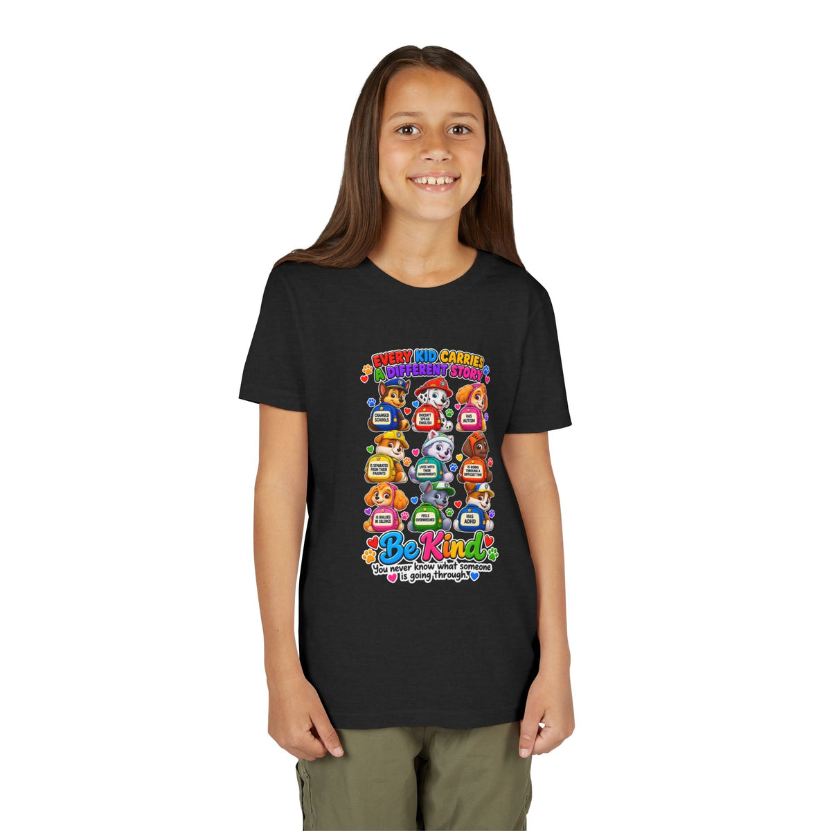 Be Kind Youth Short Sleeve Tee – Colorful Cartoon Character Shirt