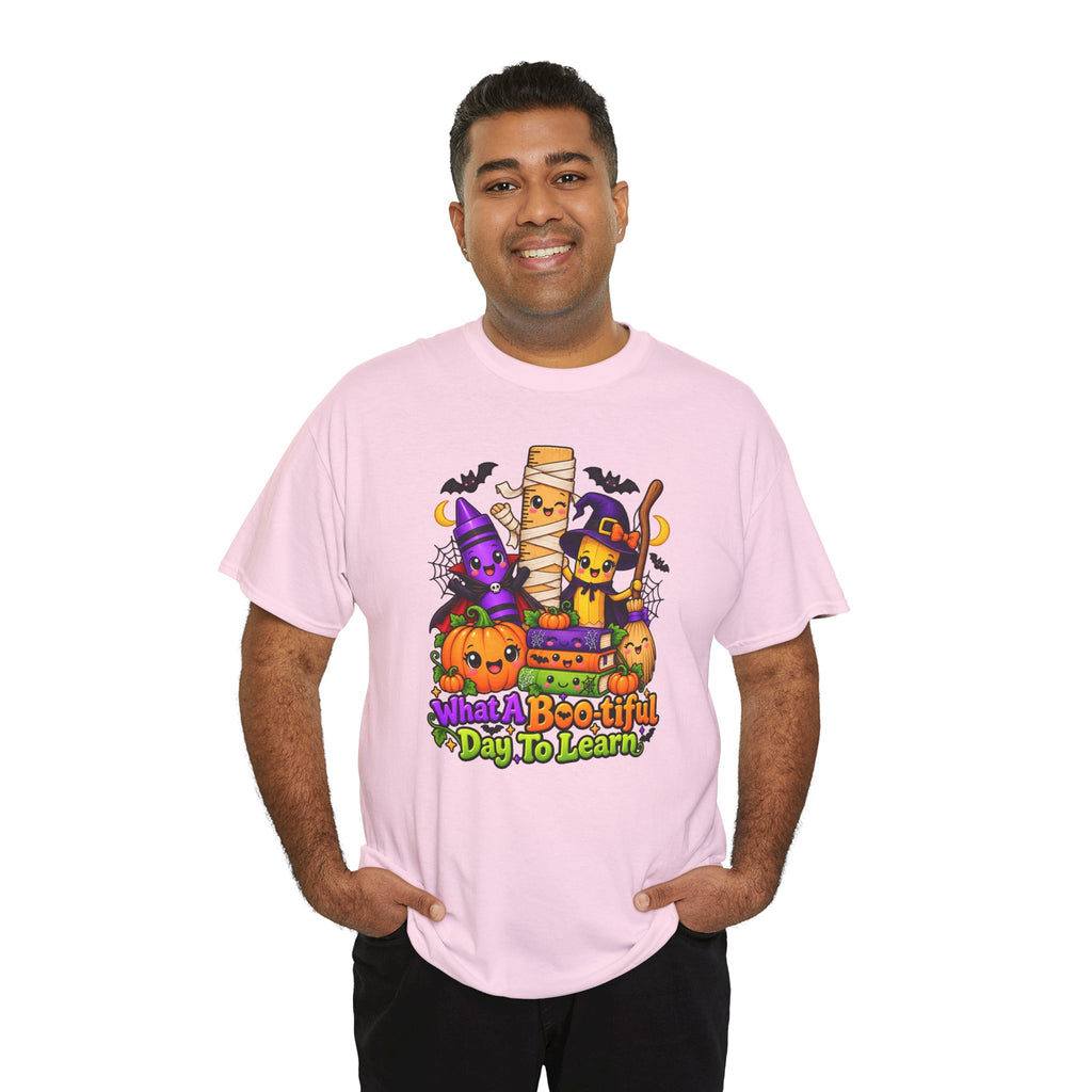 Halloween Teacher Tee — "What A Boo-tiful Day To Learn" Kids' Classroom Shirt