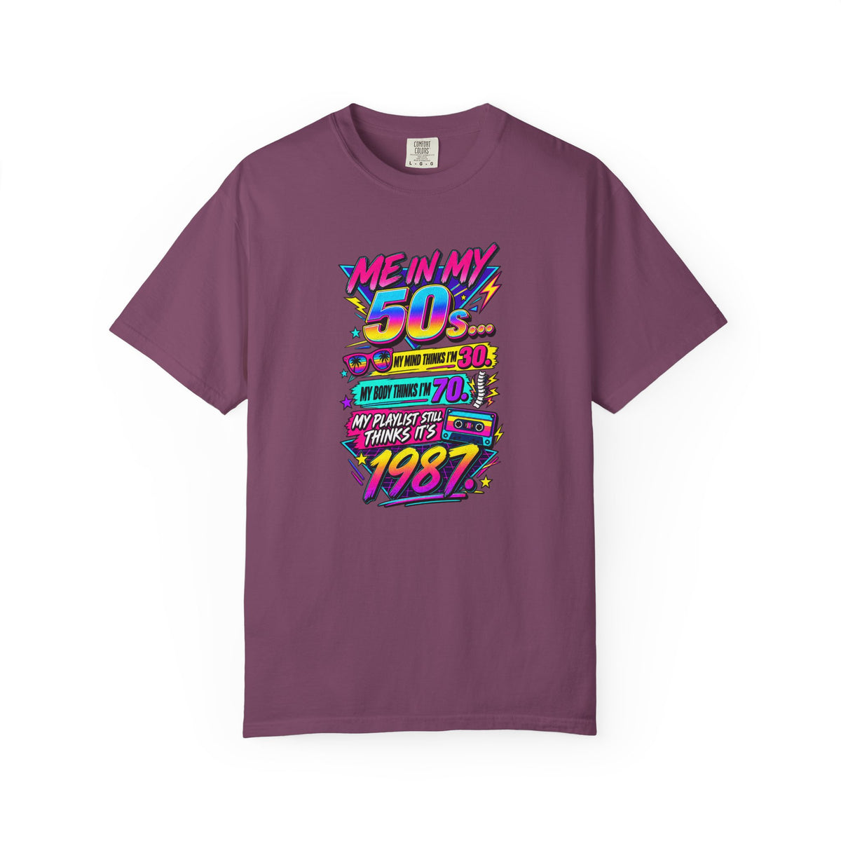 50th Birthday T-Shirt — "Me in My 50s... My Playlist Still Thinks It’s 1987" Retro Graphic Tee