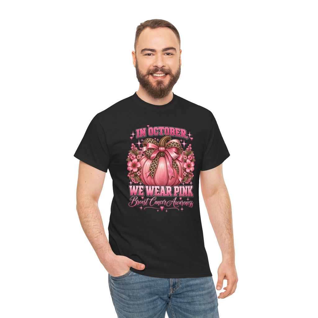 Breast Cancer Awareness T-Shirt — "In October We Wear Pink" Pumpkin Design