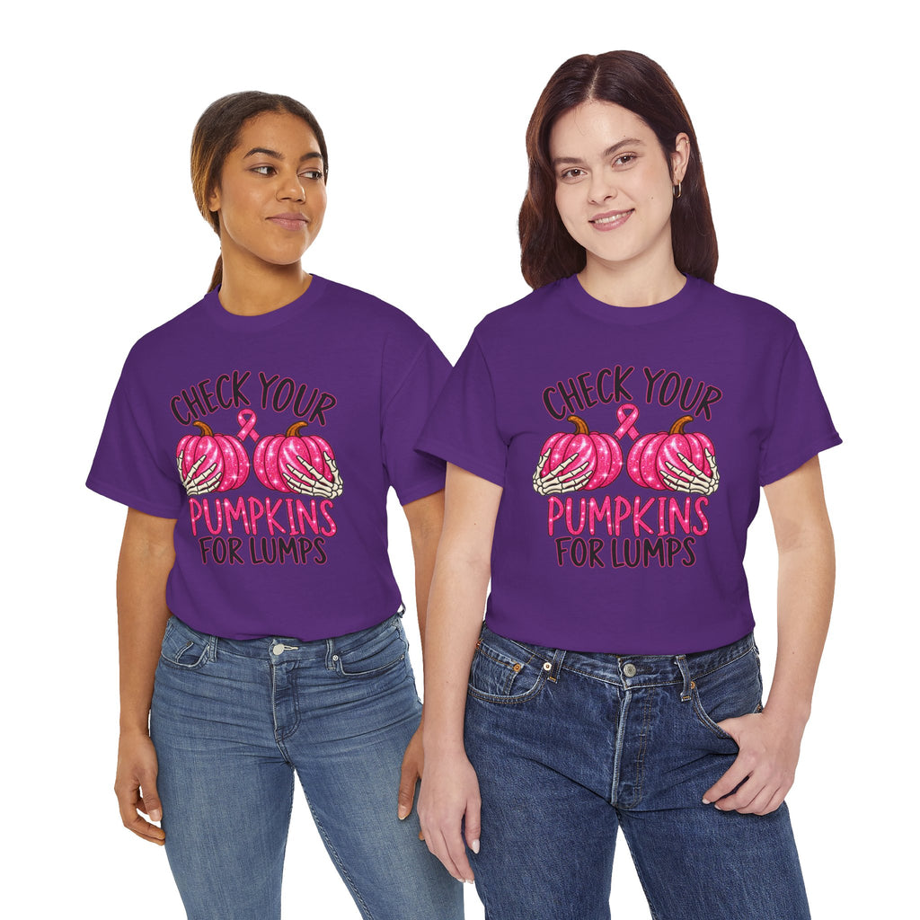 Breast Cancer Awareness T-Shirt — "Check Your Pumpkins for Lumps" Pink Ribbon Tee