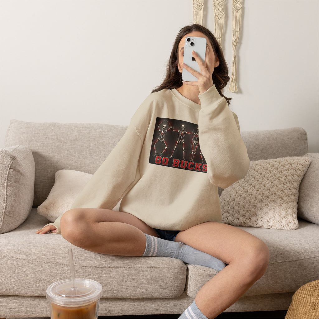 Crewneck Sweatshirt — 'Go Bucks' Dance Skeletons Graphic