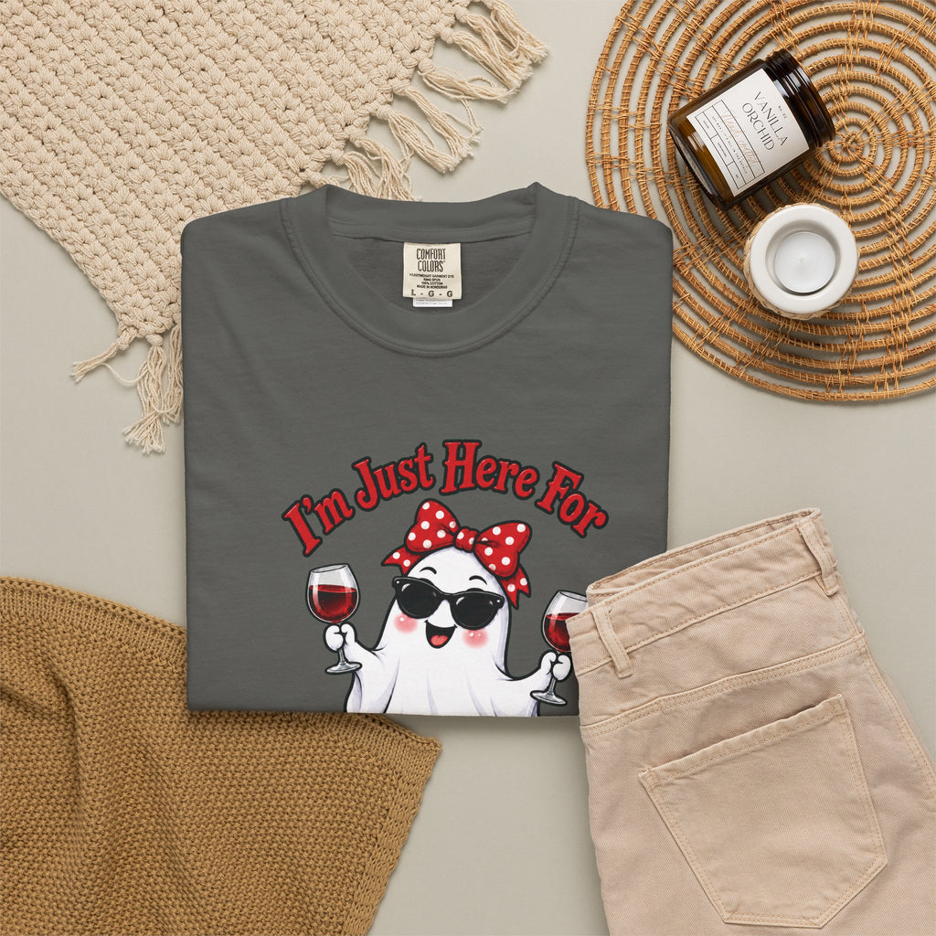 Wine Ghost T-Shirt — "I'm Just Here For The Spirits" Halloween Tee