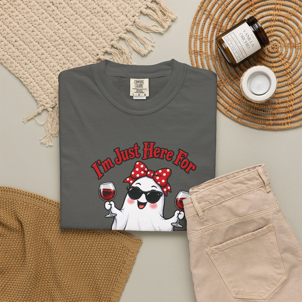 Wine Ghost T-Shirt — "I'm Just Here For The Spirits" Halloween Tee
