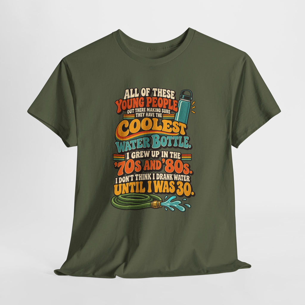 Retro 70s-80s Funny Water Bottle Tee — "Coolest Water Bottle" Graphic T-Shirt