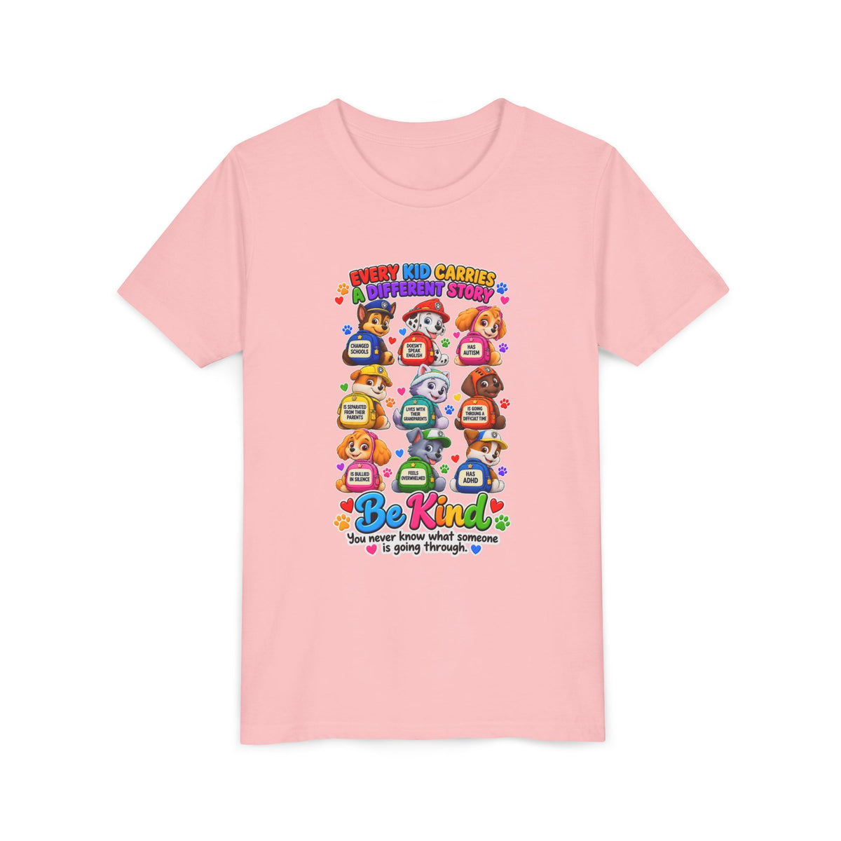 Be Kind Youth Short Sleeve Tee – Colorful Cartoon Character Shirt