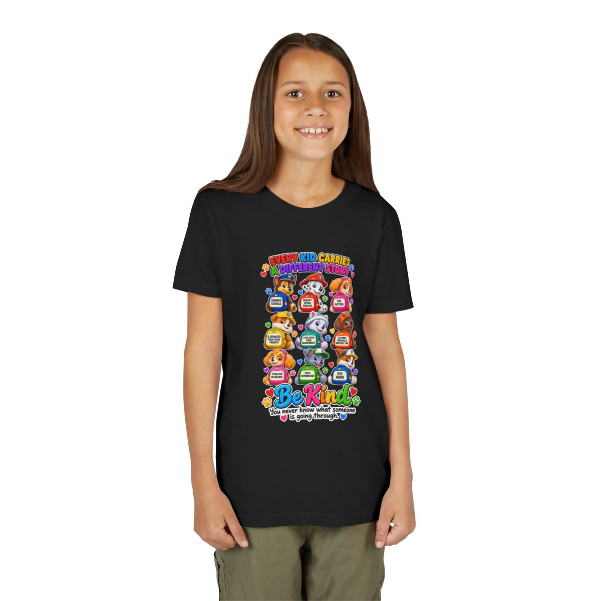 Be Kind Youth Short Sleeve Tee – Colorful Cartoon Character Shirt