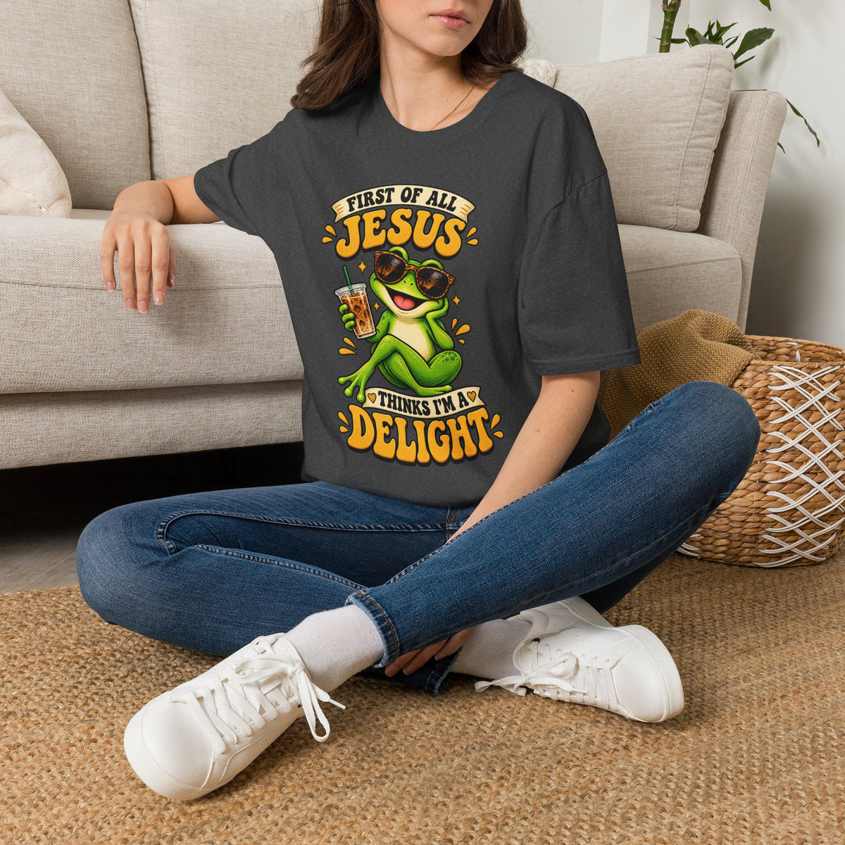 Jesus Frog T-Shirt — "First of All Jesus" Cute Frog Christian Tee