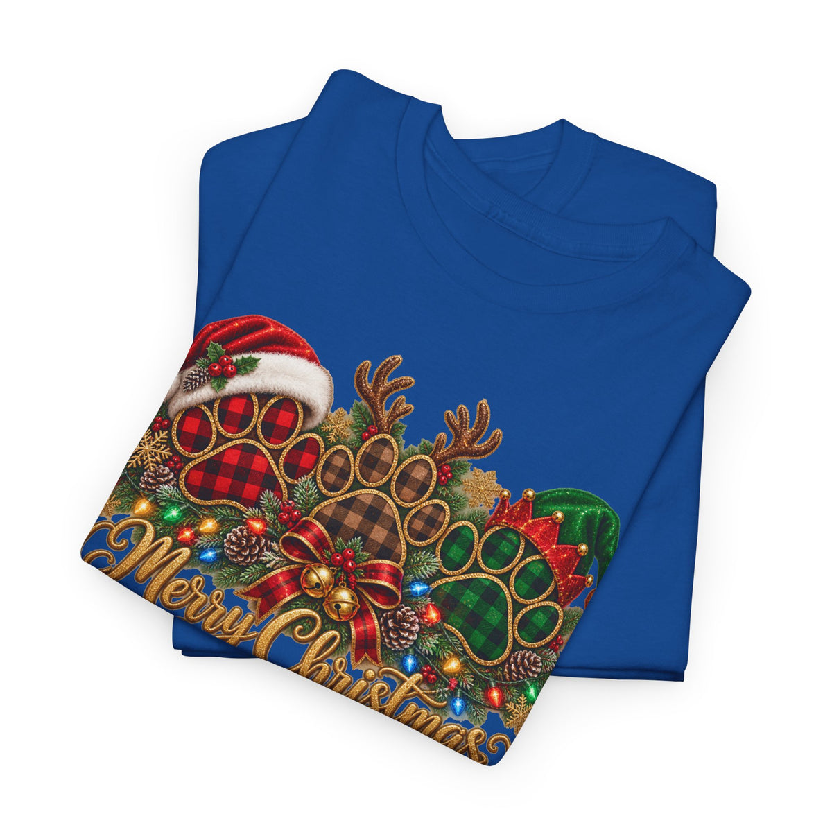Merry Christmas Paw Prints Holiday Graphic Tee