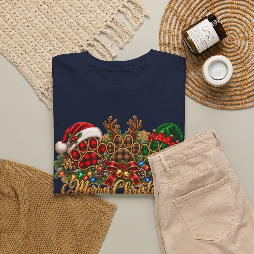 Merry Christmas Paw Prints Holiday Graphic Tee
