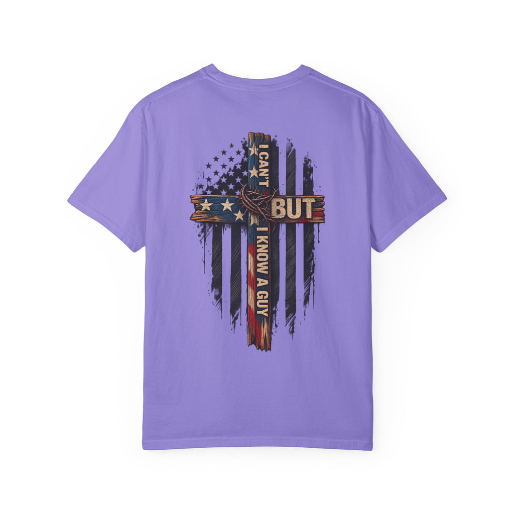 T-Shirt — 'I Can't But I Know A Guy' American Flag Cross Graphic