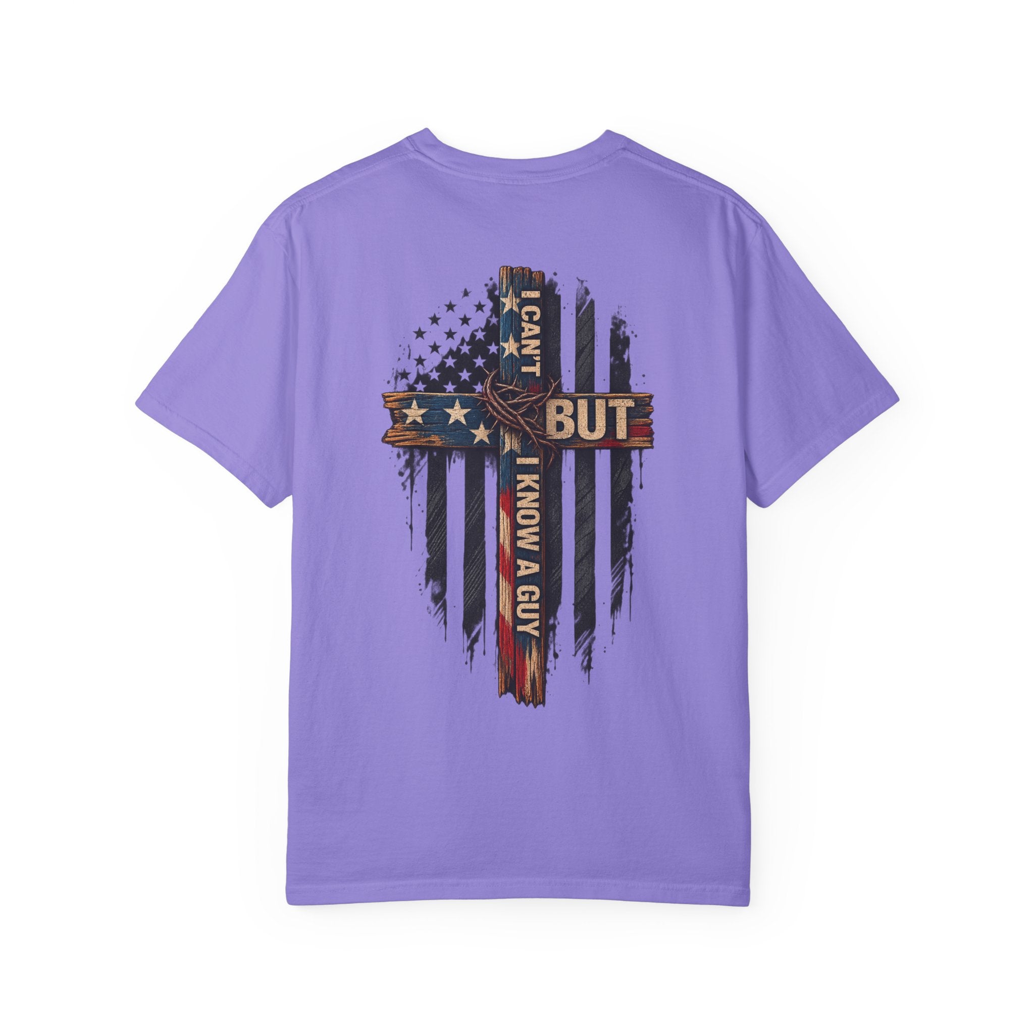 T-Shirt — 'I Can't But I Know A Guy' American Flag Cross Graphic