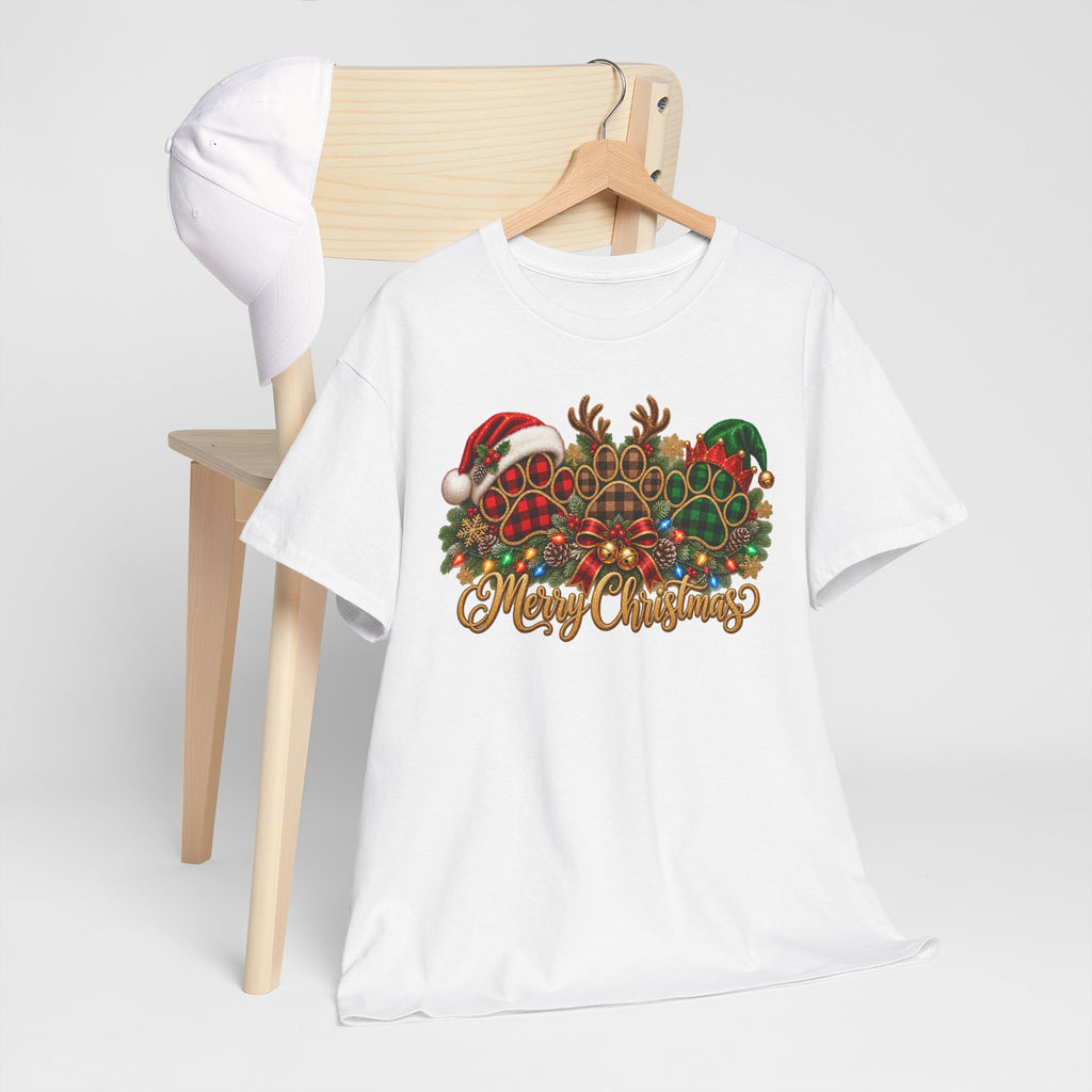 Merry Christmas Paw Prints Holiday Graphic Tee