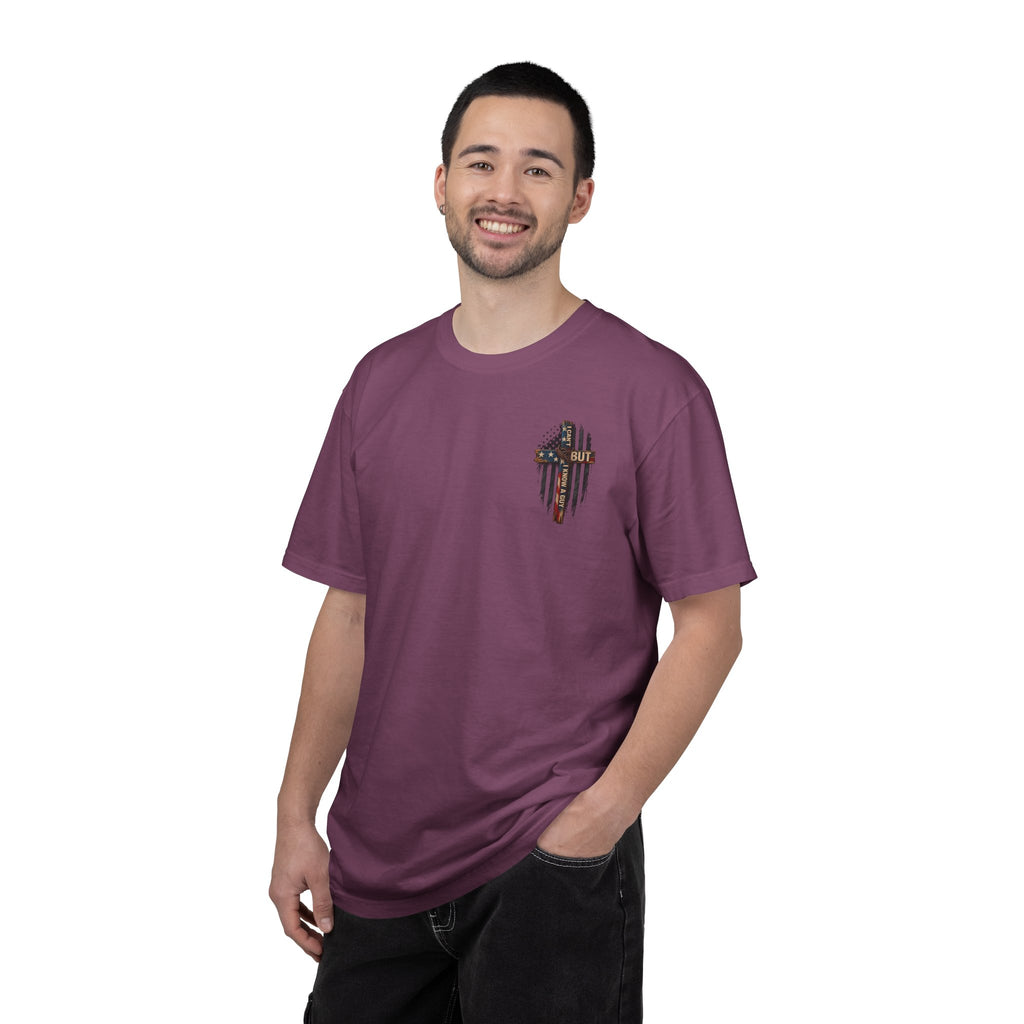 T-Shirt — 'I Can't But I Know A Guy' American Flag Cross Graphic