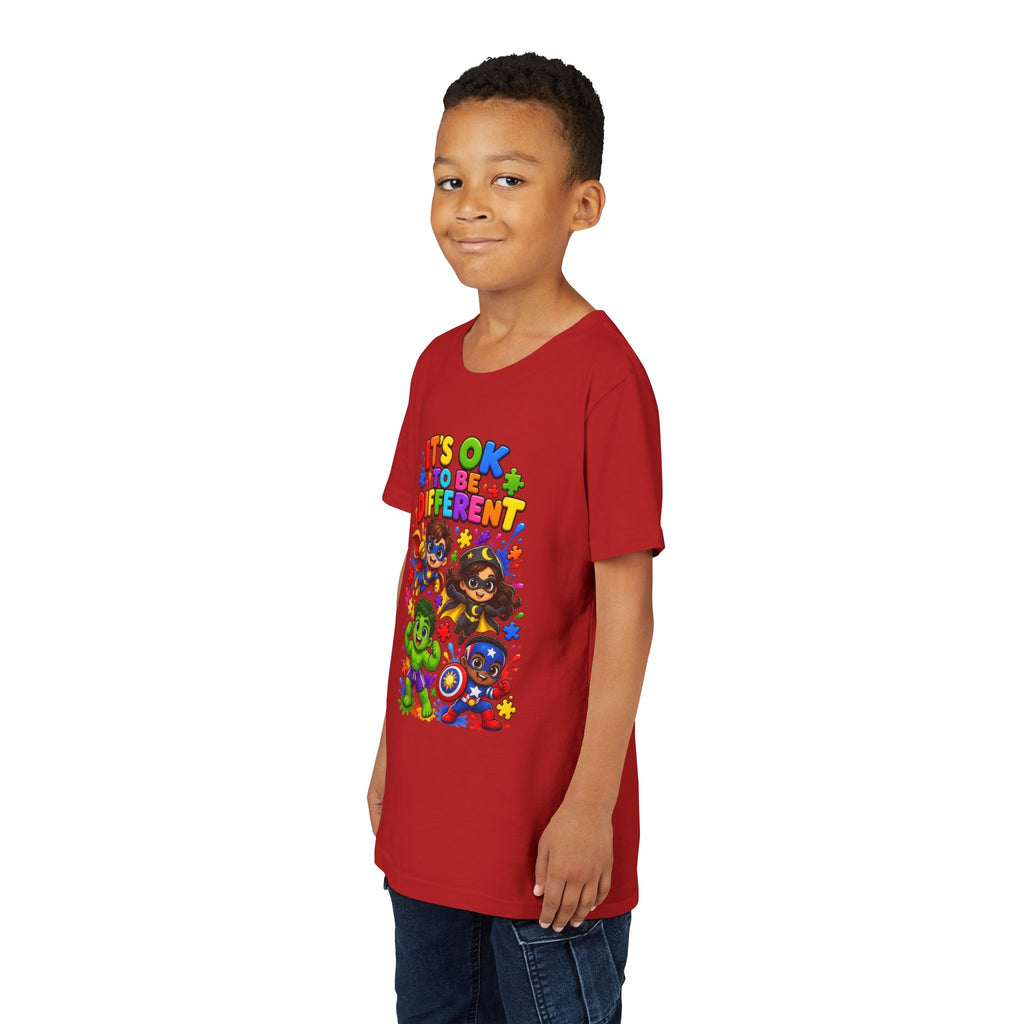Kids T-Shirt — "It's OK to Be Different" Colorful Superhero Diversity Tee