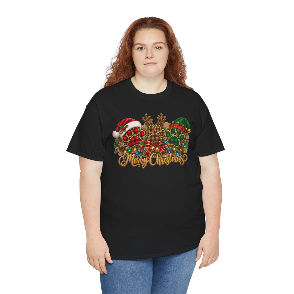 Merry Christmas Paw Prints Holiday Graphic Tee