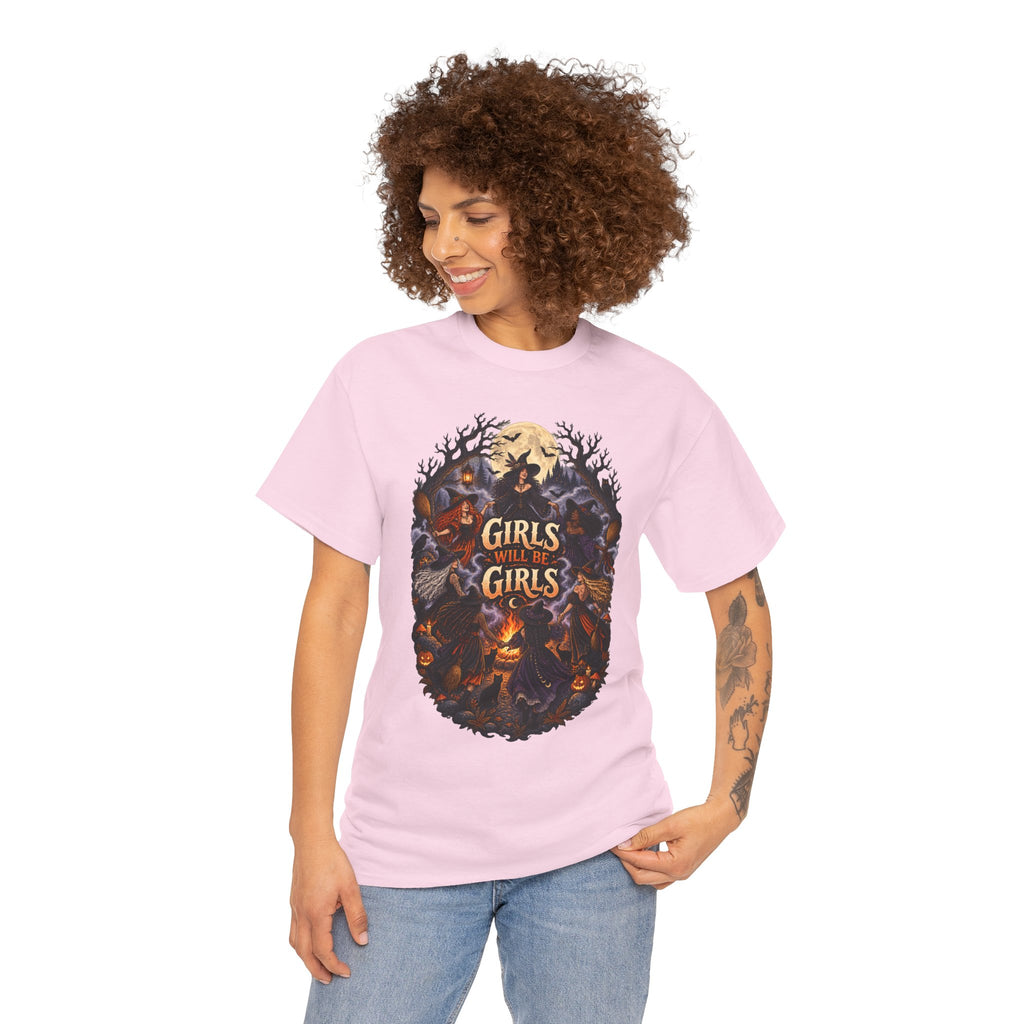 Girls Will Be Girls T-Shirt — Witchy Campfire Illustration Tee
