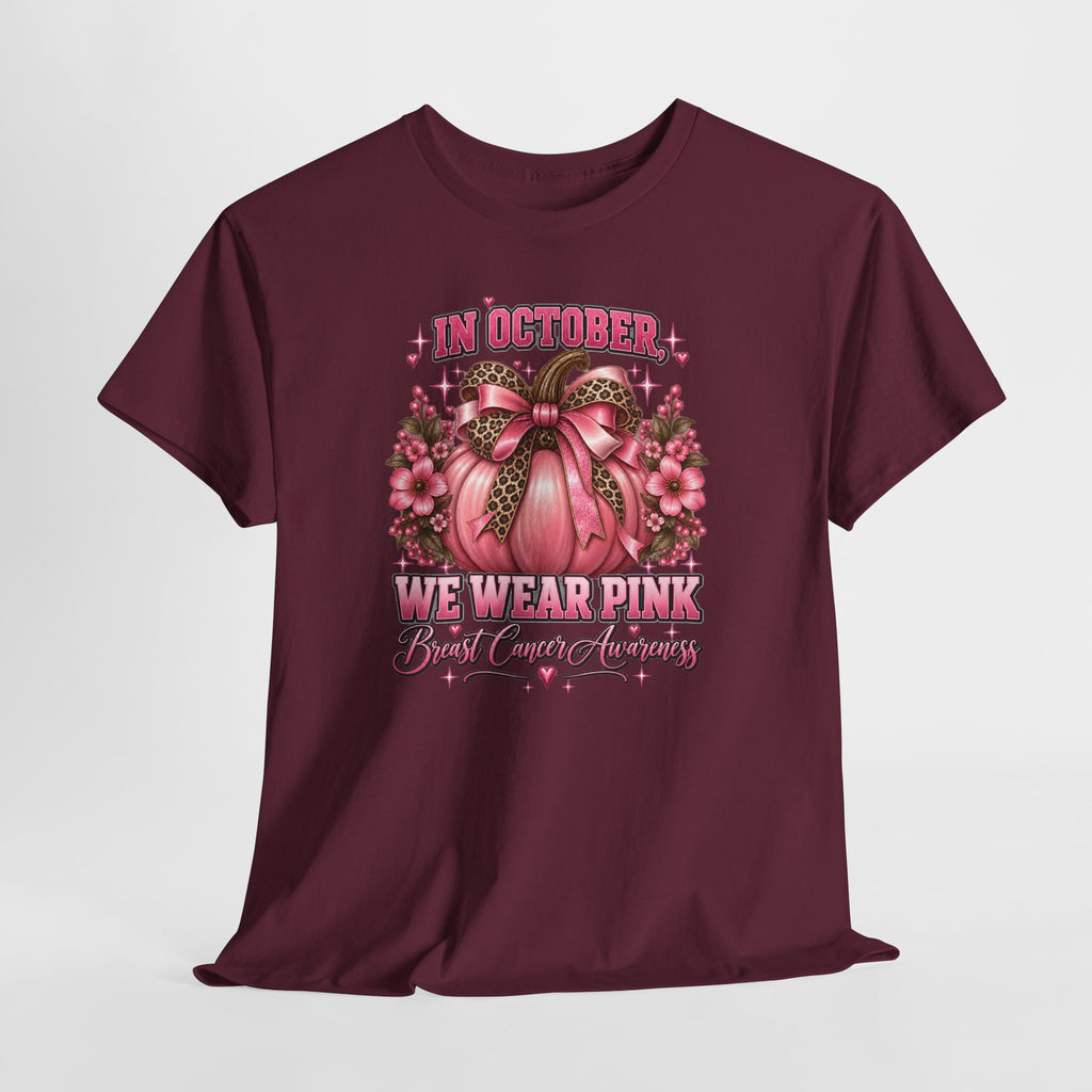 Breast Cancer Awareness T-Shirt — "In October We Wear Pink" Pumpkin Design