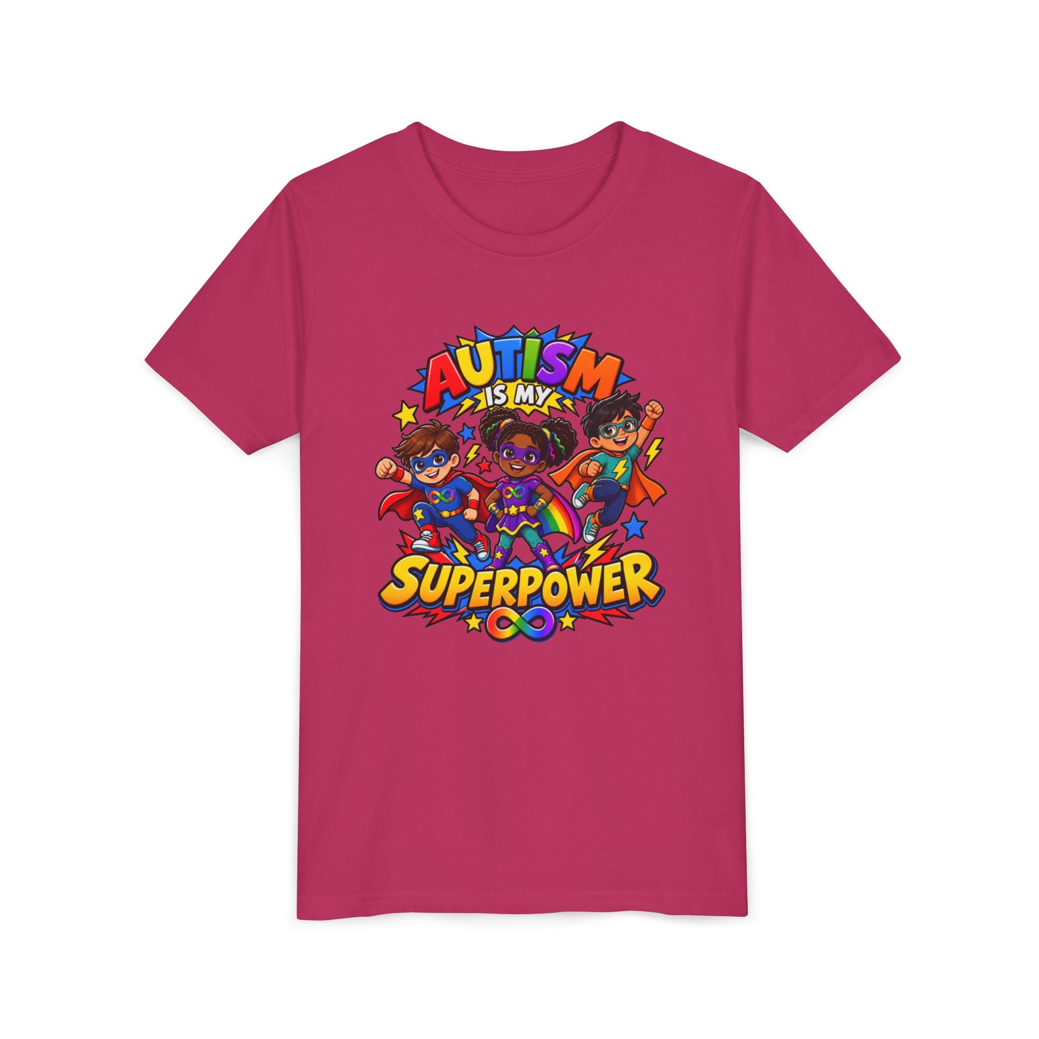 Youth Tee — "Autism Is My Superpower" Colorful Superhero Kids Shirt