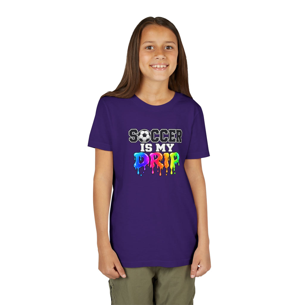 Youth Tee — "Soccer Is My Drip" Colorful Drip Soccer Graphic