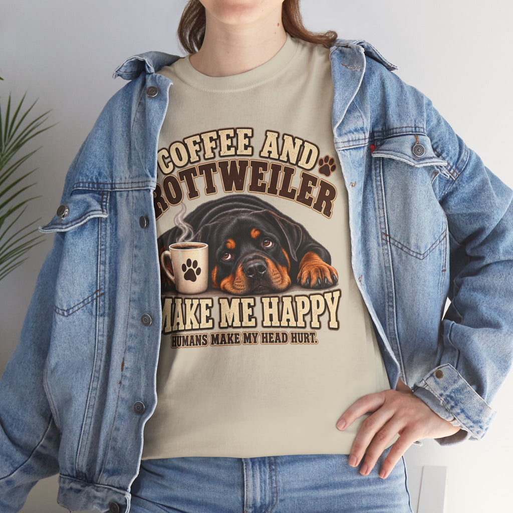 Coffee and Rottweiler Tee — "Coffee and Rottweiler Make Me Happy" Dog Lover Shirt