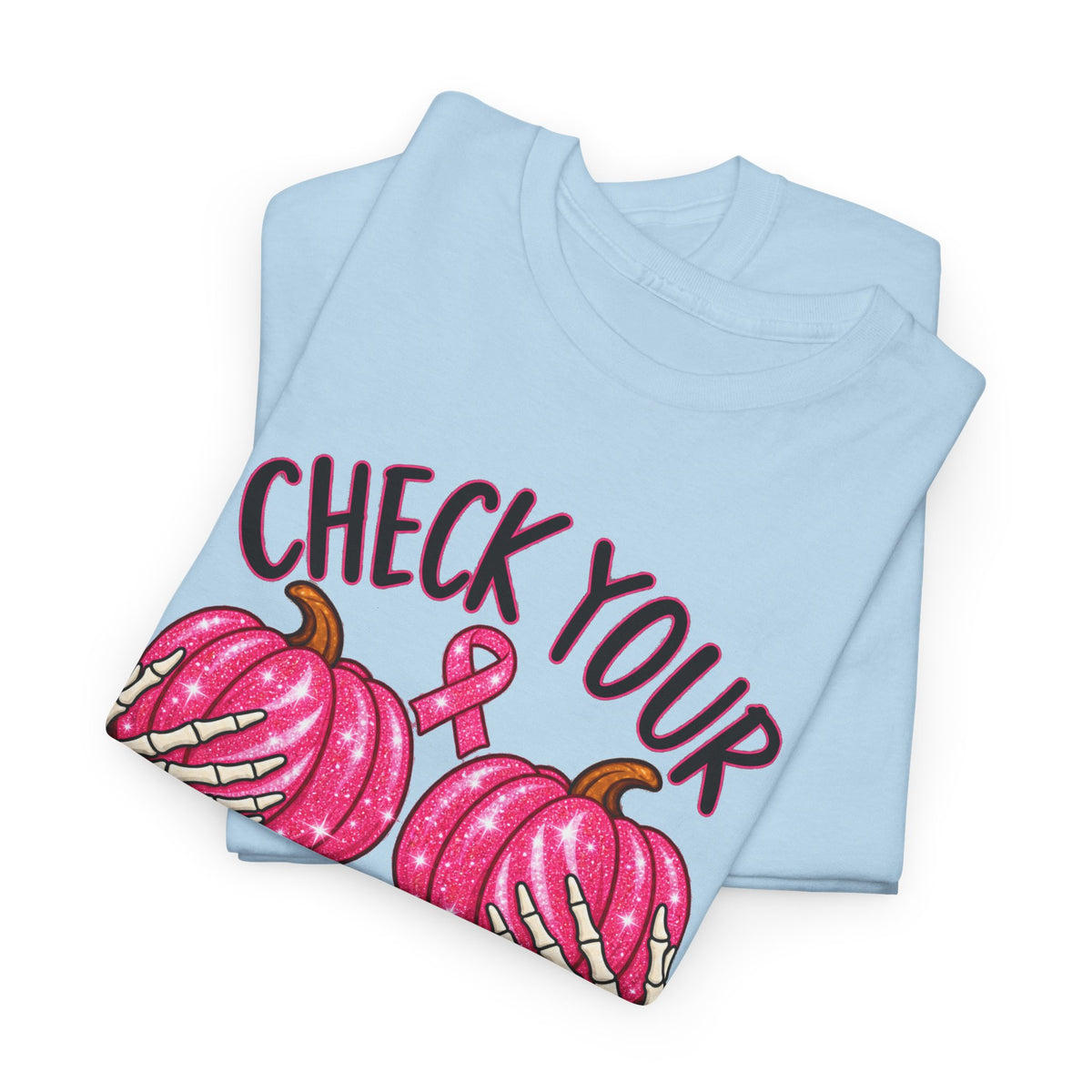 Breast Cancer Awareness T-Shirt — "Check Your Pumpkins for Lumps" Pink Ribbon Tee