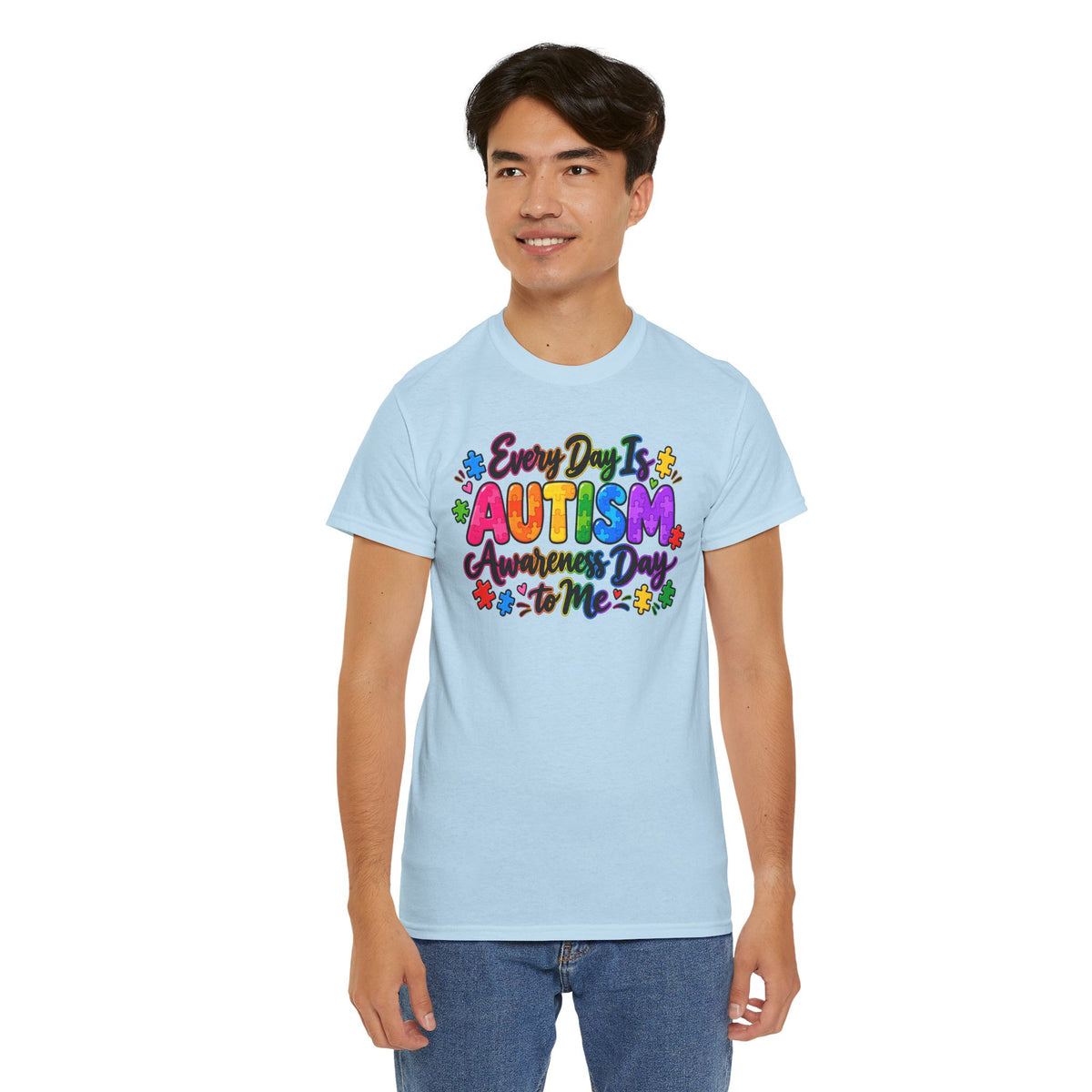 Autism Awareness T-Shirt — "Every Day Is Autism Awareness Day to Me" Colorful Puzzle Tee
