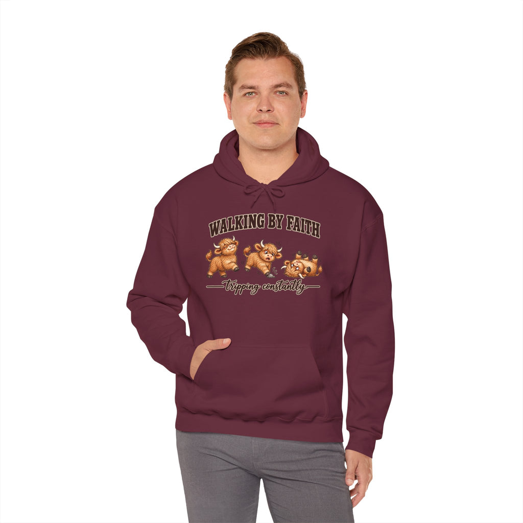 Walking by Faith Christian Highland Cow Hoodie