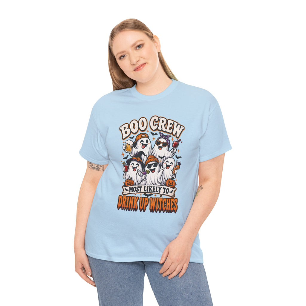 Boo Crew Halloween Tee — "Most Likely to Drink Up Witches" Ghost Party Shirt