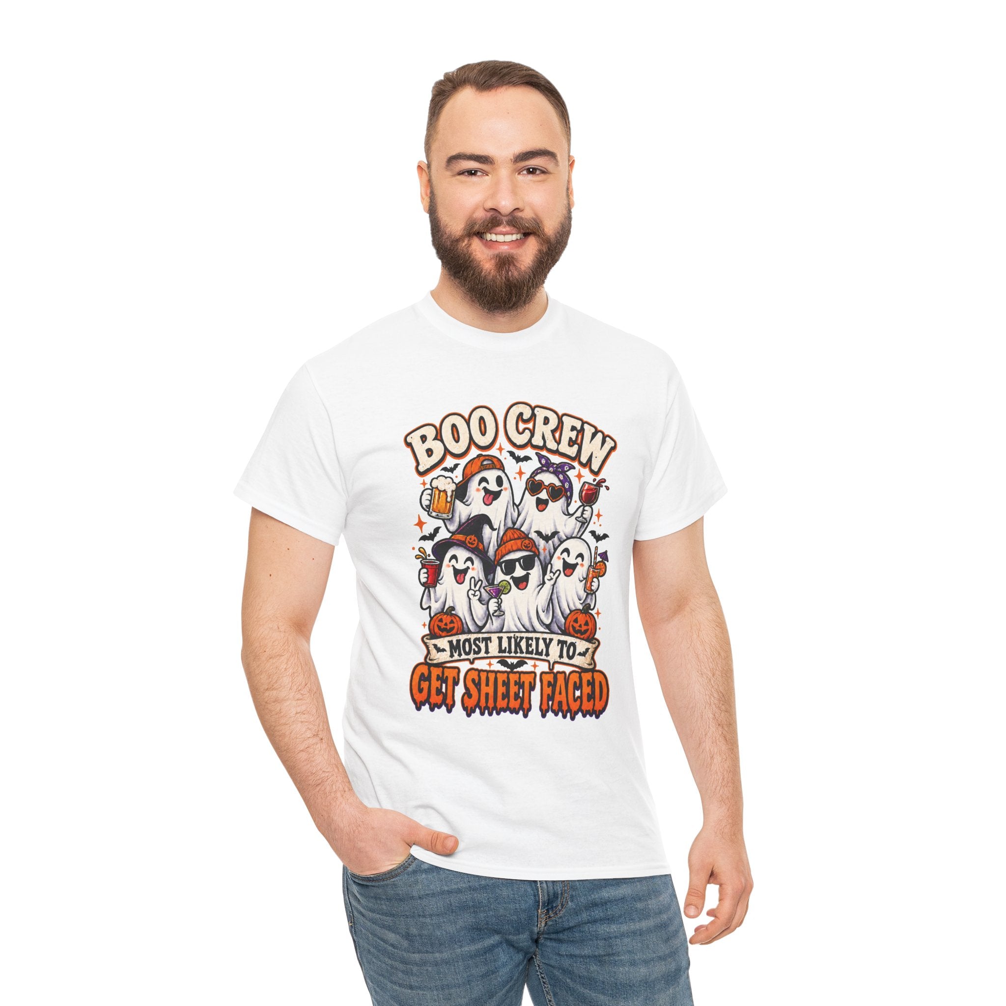 Boo Crew Halloween T-Shirt — “Most Likely to Get Sheet Faced” Funny Ghost Party Tee