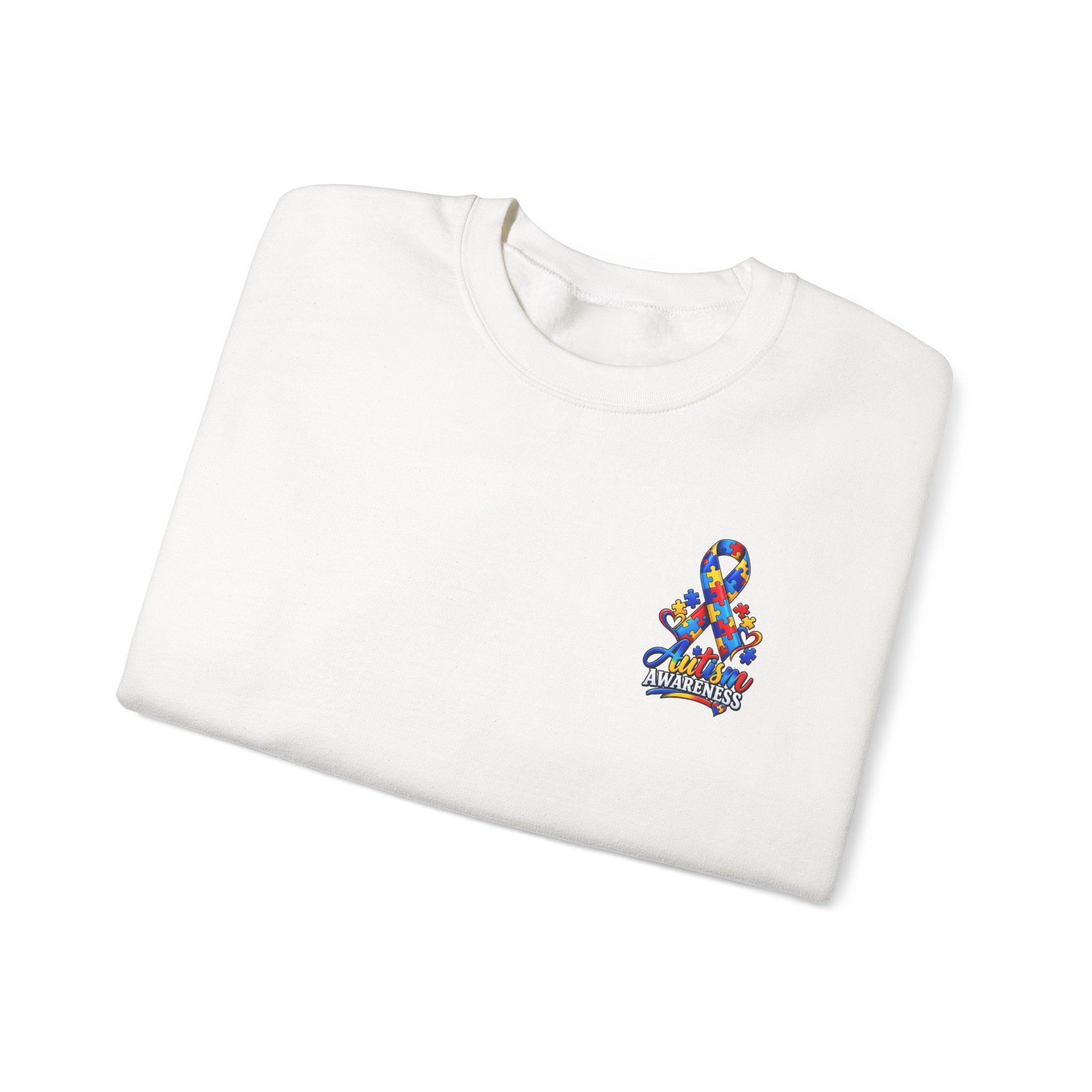 Autism Awareness Crewneck Sweatshirt — "Color Outside the Lines" Puzzle Ribbon Design