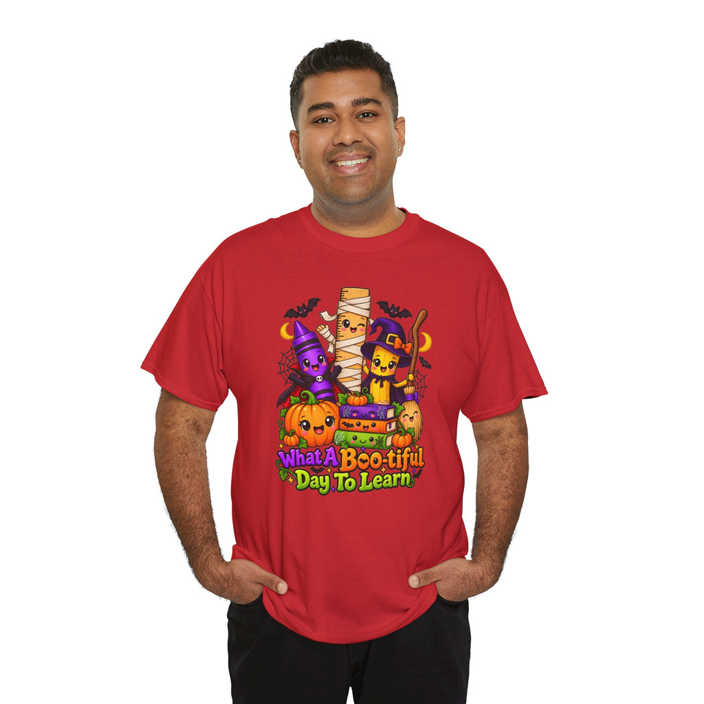 Halloween Teacher Tee — "What A Boo-tiful Day To Learn" Kids' Classroom Shirt