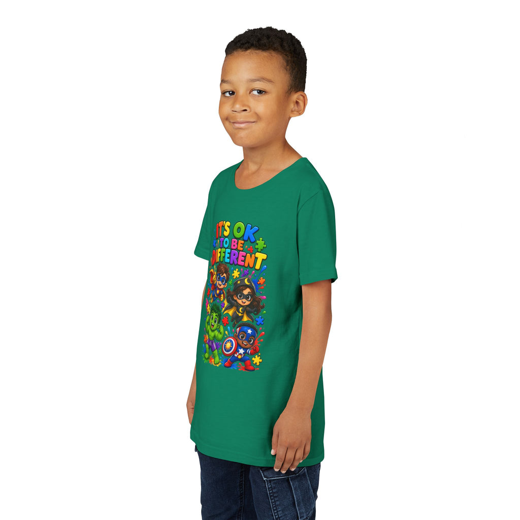 Kids T-Shirt — "It's OK to Be Different" Colorful Superhero Diversity Tee
