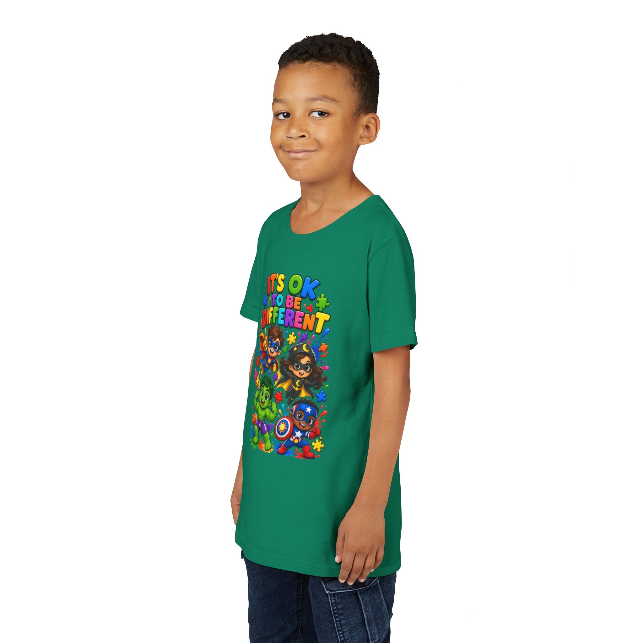 Kids T-Shirt — "It's OK to Be Different" Colorful Superhero Diversity Tee