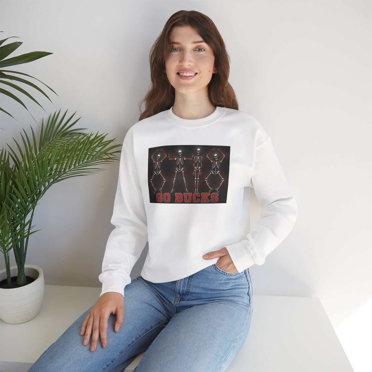 Crewneck Sweatshirt — 'Go Bucks' Dance Skeletons Graphic