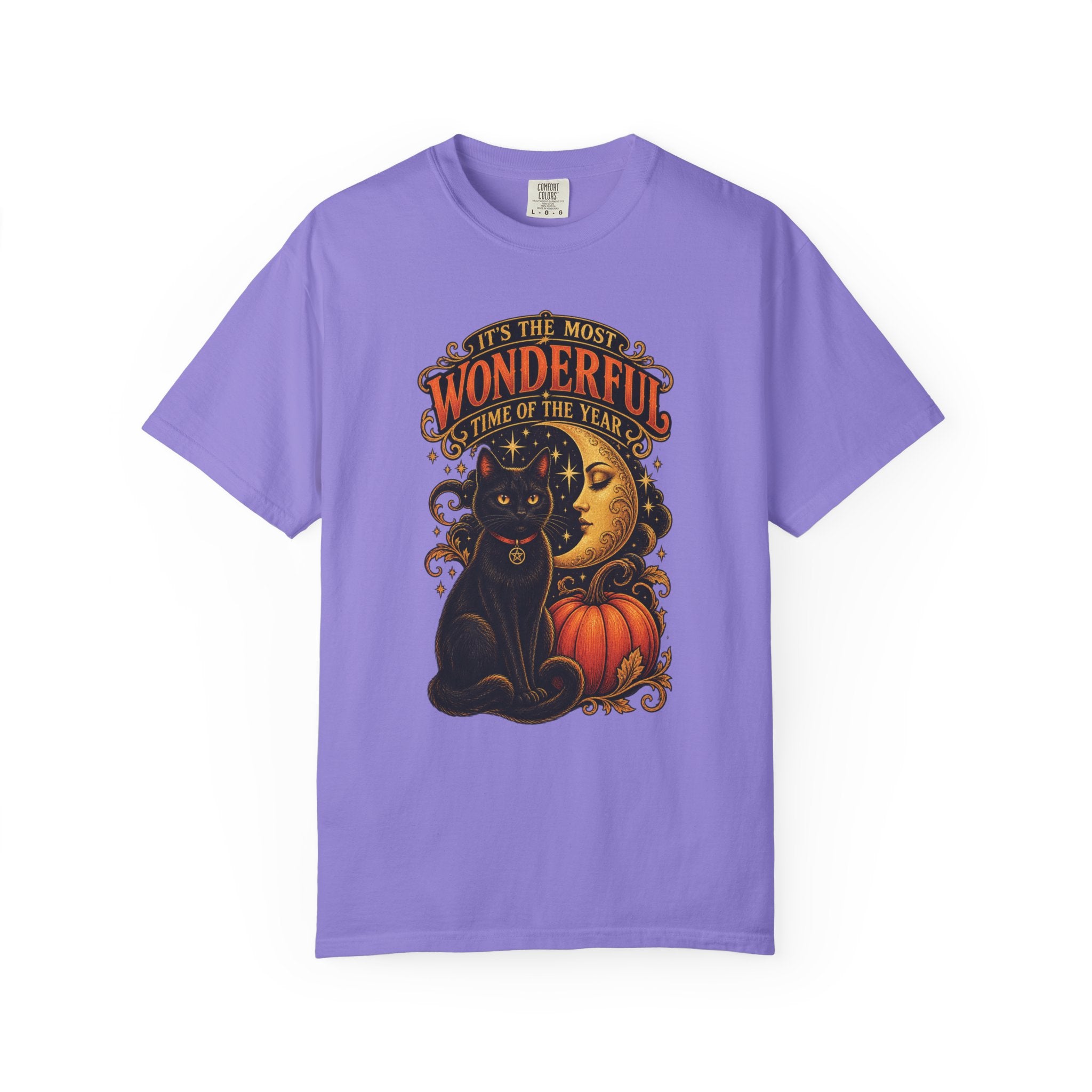 T-Shirt — "It's the Most Wonderful Time of the Year" Halloween Black Cat & Pumpkin